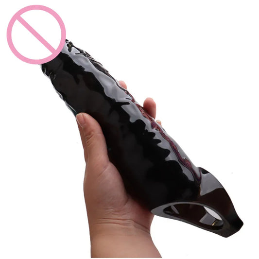 Realistic Black Dildo Cock Sleeve - Big Penis Eextender Silicone Strectchy Sex Toys for Men