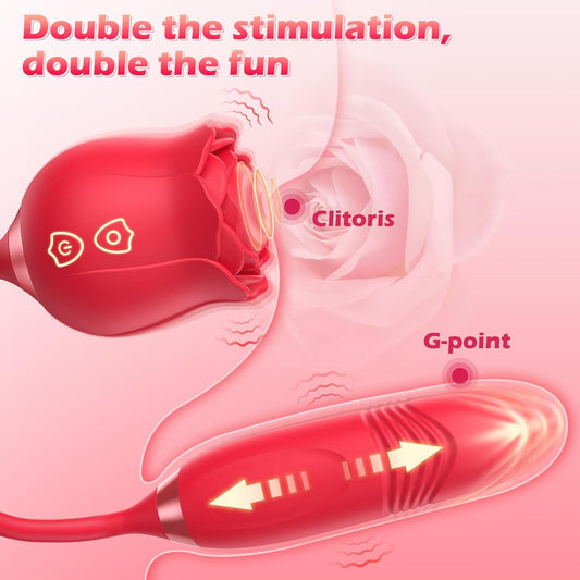 Thrusting Dildo Clit Sucking Rose Toy - Double End Dildo Vibrator Female Sex Toy