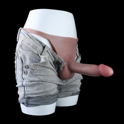 Dual-Ring Cock Sleeves | Wearable Curved Penis Extender with Realistic Balls — No-Waistband Hollow Platinum Silicone Sleeve for ED & Girth Enhancement