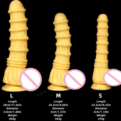 Huge Fantasy Anal Dildo Butt Plug - Golden Knotted Silicone Dildos Suctions Cup Sex Toy