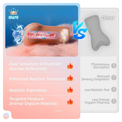 Realistic Pocket Pussy Male Masturbator - Sucking Vibrating Vagina Penis Massager Sex Toy