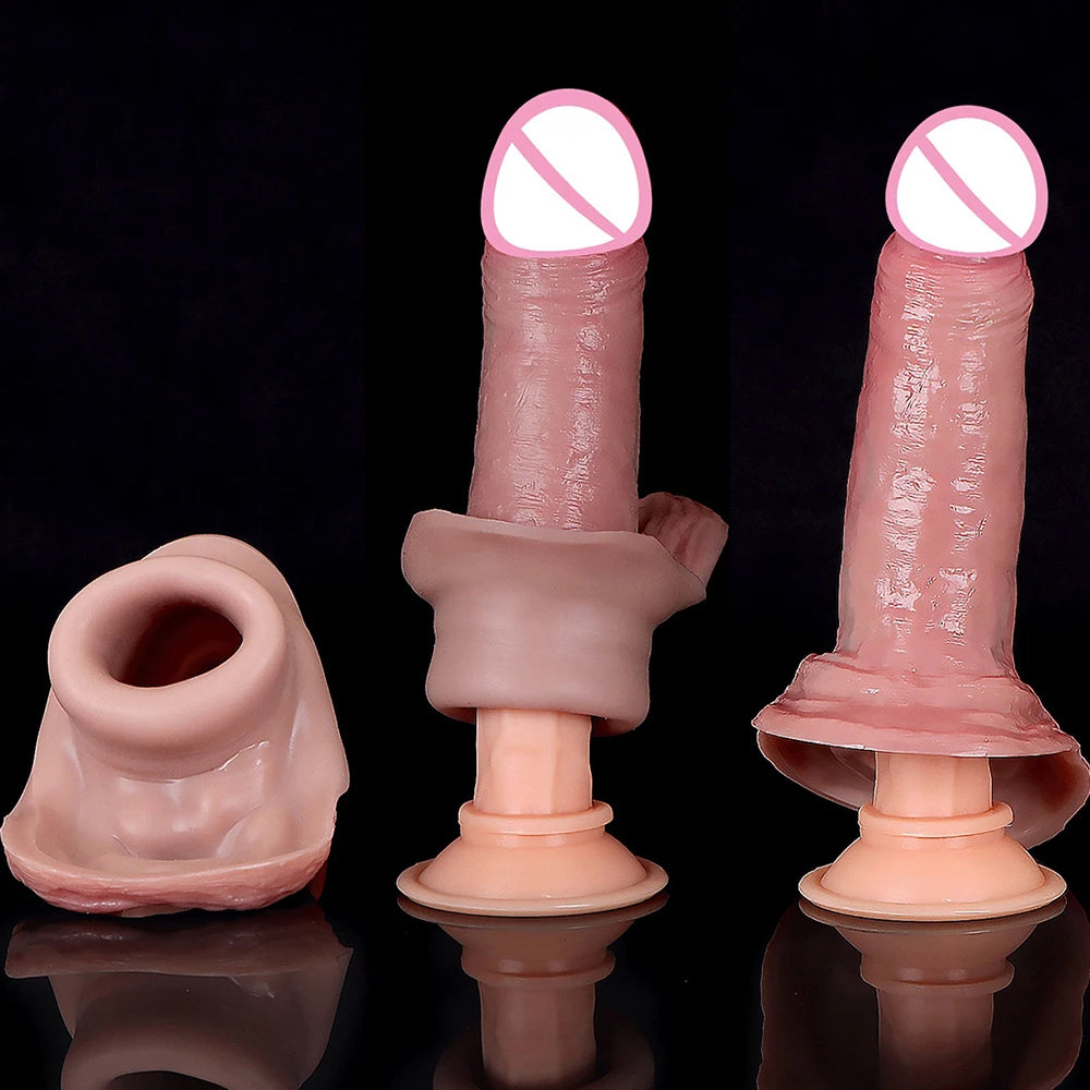 Penishülle aus Silikon zur Penisvergrößerung – riesiger realistischer Dildo, Kondom, Penisring, verzögerte Ejakulation, Sexspielzeug für Männer