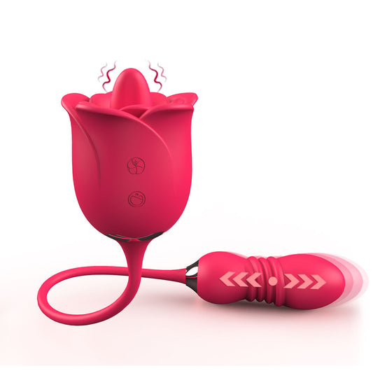 Double End Clit Stimulator Dildo Thrusting Female Sex Toy - Rose Toy Women Vibrator