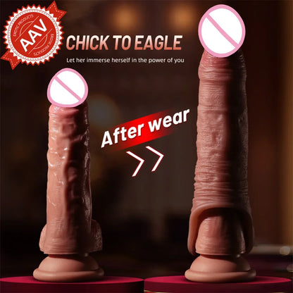 Realistic Penis Sleeve Condom Couple Sex Toy - Silicone Reusable Delay Ejaculation