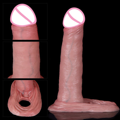 Realistic Cock Sleeve Mals Sex Toys - Lifelike Large Big Girth Silicone Penis Enlarger