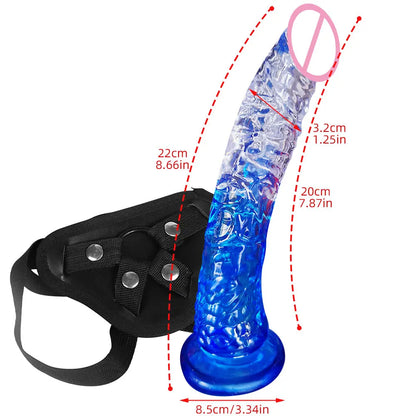 Strap On Dildo Couple Sex Toys - Harness Jelly Colorful Realistic Dildos for Lesbian