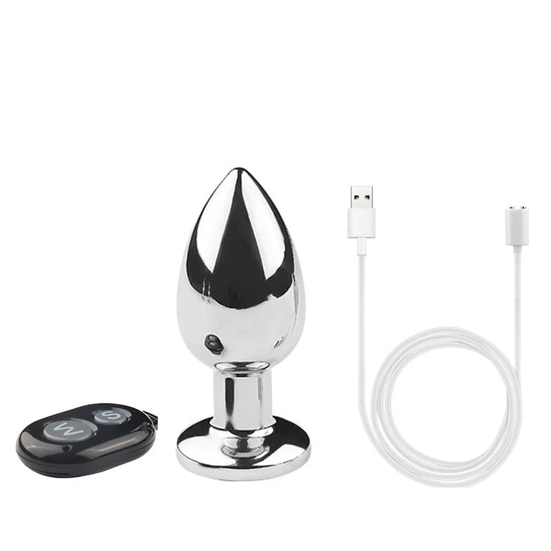 Remote Control Metal Anal Dildo - Stainless Steel Vibrating Butt Plug Anal Toys