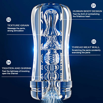 Silicone Pocket Pussy Masturbation Cup - Blowjob Squeezing Penis Masturbator Male Sex Toy