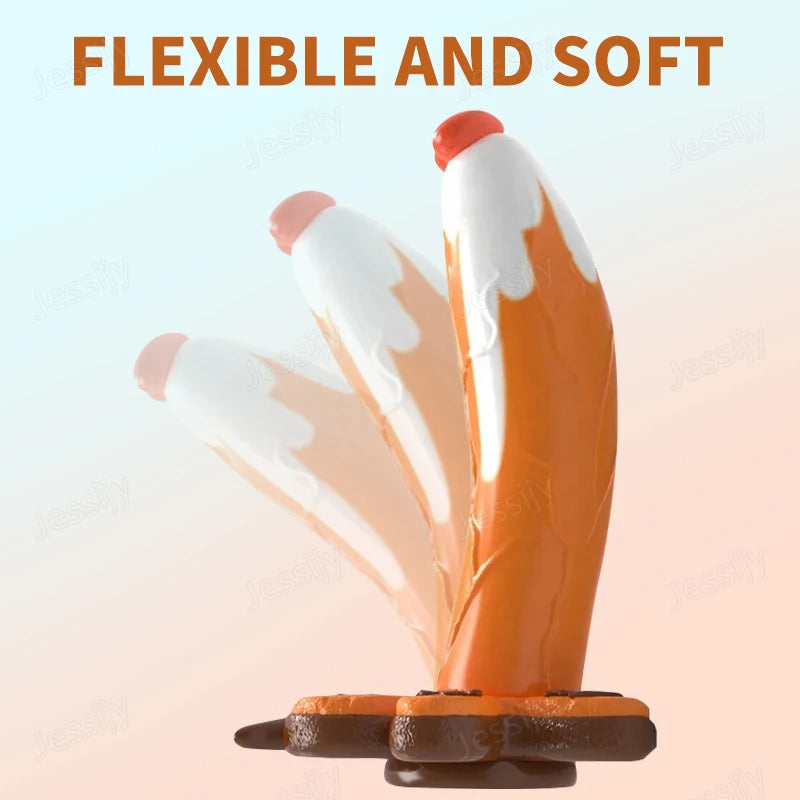 Colorful Strap On Dildo Butt Plug - Gingerbread Man Silicone Realistic Dildos Anal Toy