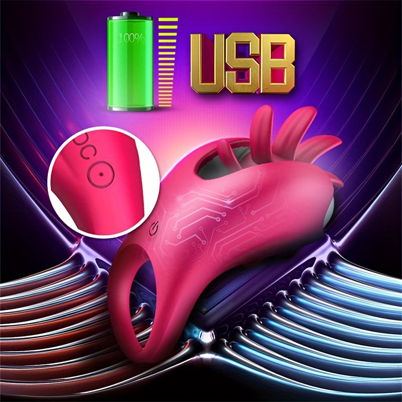 Rotating Clit Clamp Vibrating Cock Ring - Clitoral Licking Stimulation Couple Sex Toys