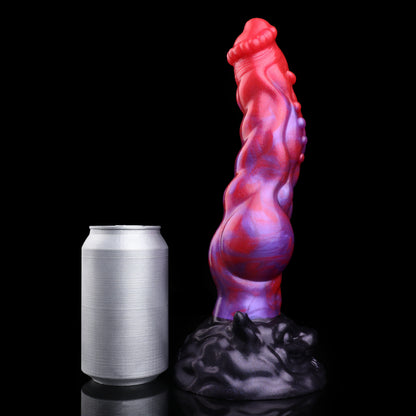 Void Hound — Fantasy Dog Dildo in Platinum Silicone, Electric Red-Violet Marble, Vein Texture, Nodule Clusters & Snarling Beast Base
