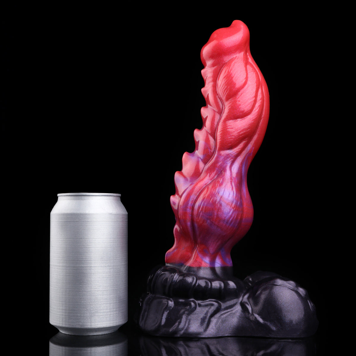 Inferno Drake — Fantasy Dragon Dog Dildo in Platinum Silicone, Red-Violet Marble, Dorsal Spine Barbs & Sculpted Base