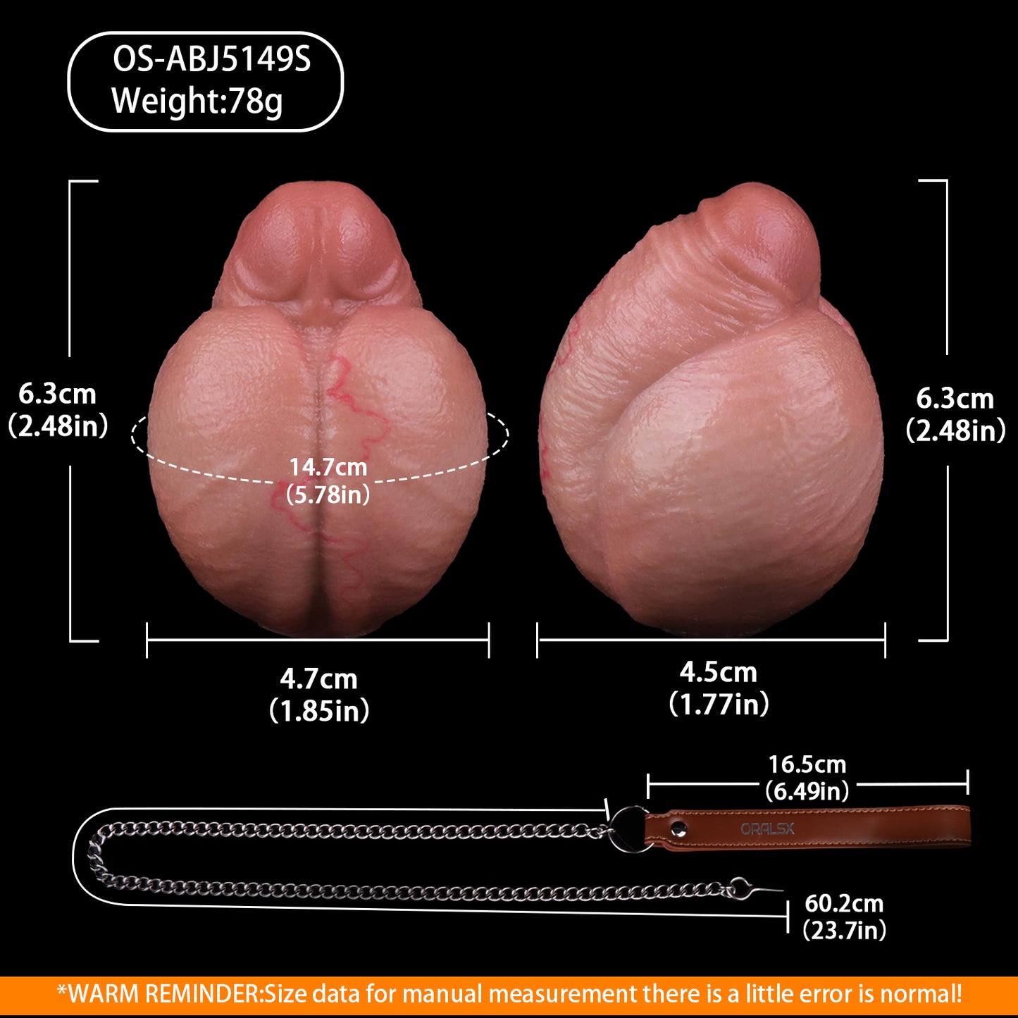 Realistic Silicone Anal Plug with Steel Chain – Multi-Use Butt Plug for Vaginal, Anal & Oral Play