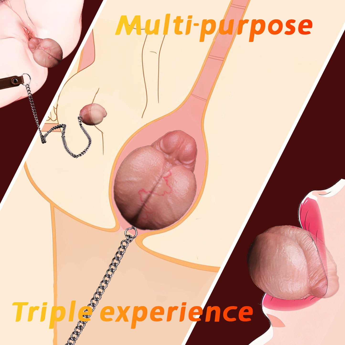 Realistic Silicone Anal Plug with Steel Chain – Multi-Use Butt Plug for Vaginal, Anal & Oral Play