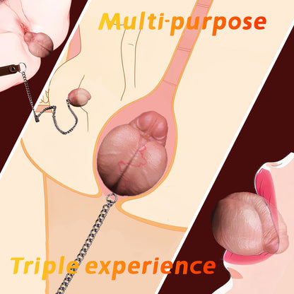 Realistic Silicone Anal Plug with Steel Chain – Multi-Use Butt Plug for Vaginal, Anal & Oral Play