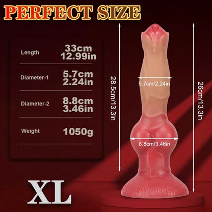 Realistic Dog Dildo Butt Plug - Huge Flesh Silicone Dildo with Big Suction Cup.