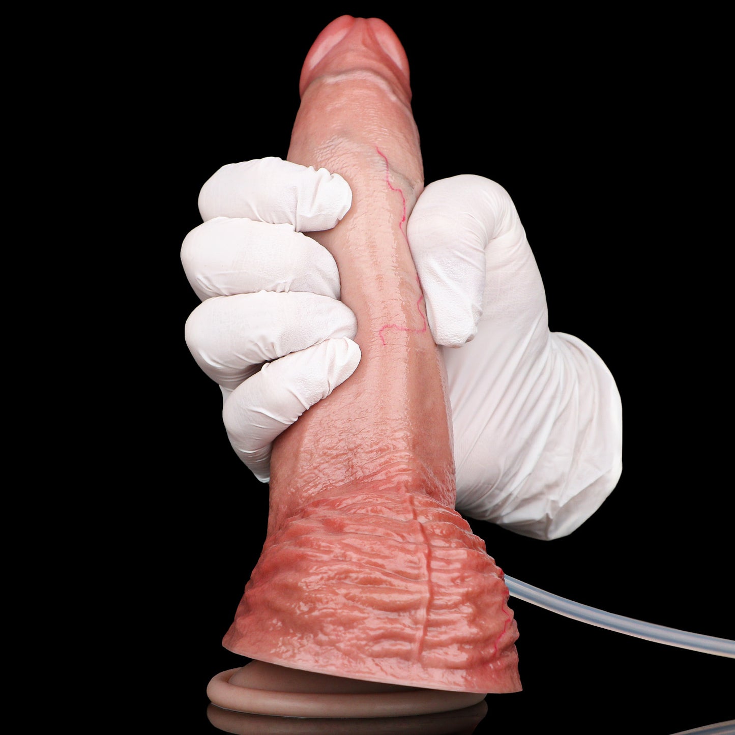Flesh-Tone Squirting Dildo — Platinum Silicone, Heavy Skin-Fold Base, Fine Red Vein Detail & 3-Tool Ejaculation