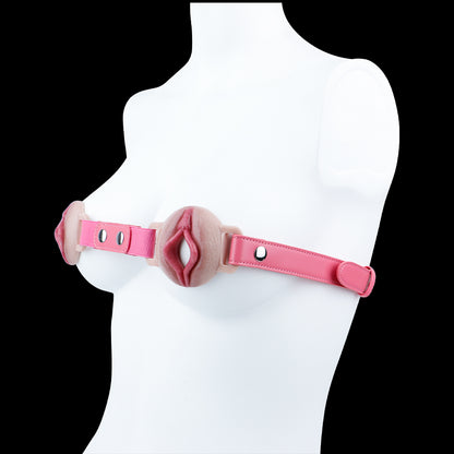 3D Vulva Chest Harness — Realistic Silicone BDSM Toys Body Strap with Open-Cup Nipple Display & Leather Band