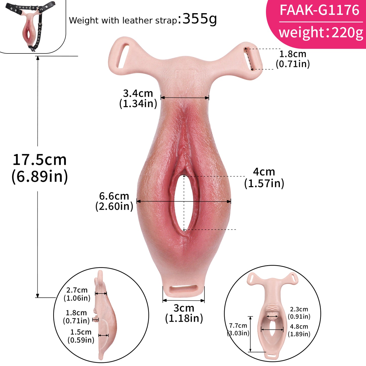 Realistic Vibrating Vulva Strap-On Massager — Dual-Stimulation Platinum Silicone Wearable Pussy Toy with Remote Control Vibration