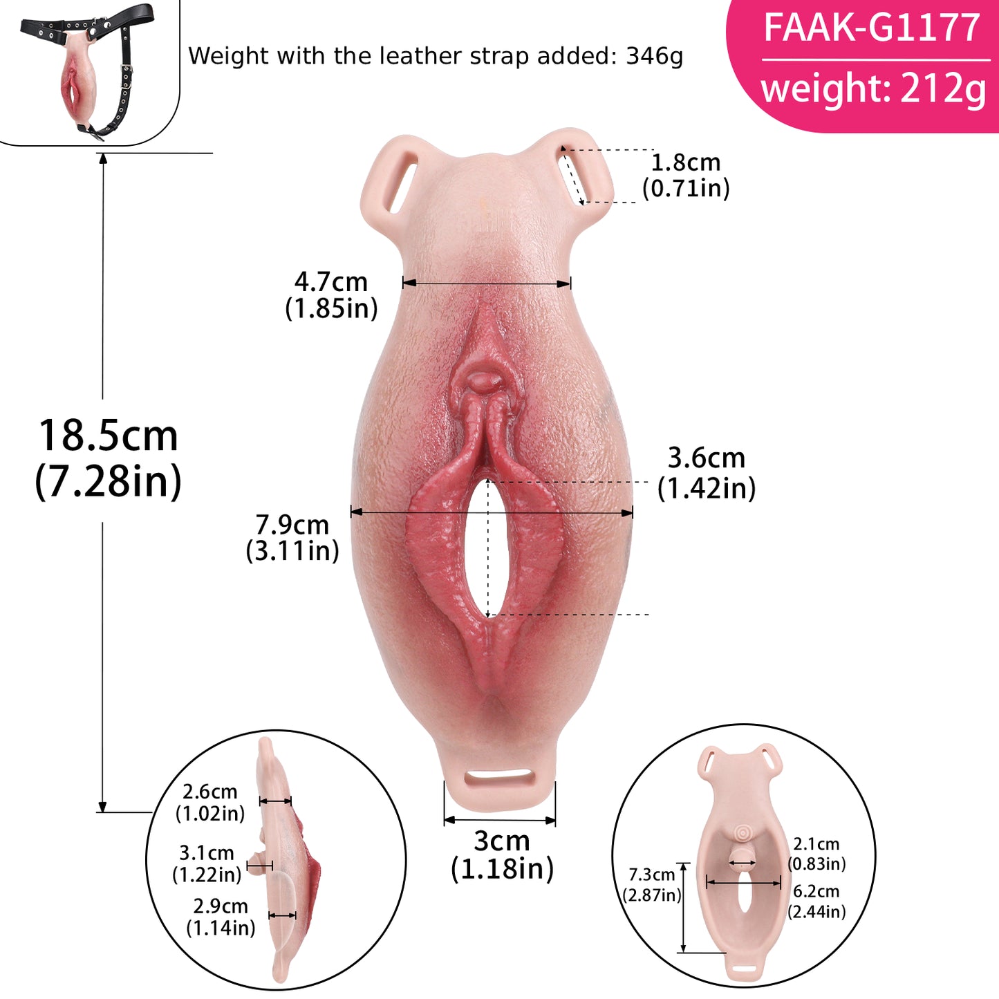 Open Labia Vibrating Fake Vagina Strap-On — Hyper-Realistic Platinum Silicone Wearable Vulva Massager with Remote Control & Dual Stimulation