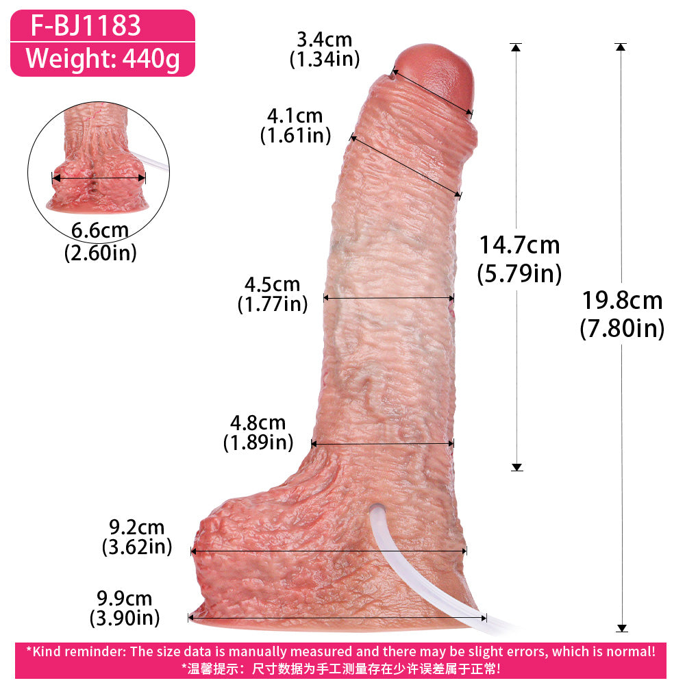 Uncut Realistic Squirting Dildo — Platinum Silicone, Foreskin Detail, Vein Texture & 3-Mode Ejaculation