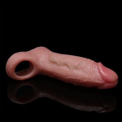 Ultra-Realistic Liquid Silicone Cock Sleeve Textured Penis Extender Sheath with Erection Ring & Ejaculation Tip for Couples Play