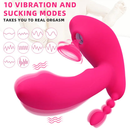 Realistischer vibrierender Dildo mit Klitoris-Saugfunktion, Analkugeln, Vibrator für Frauen – 3-in-1-Sexspielzeug für Frauen mit Fernbedienung