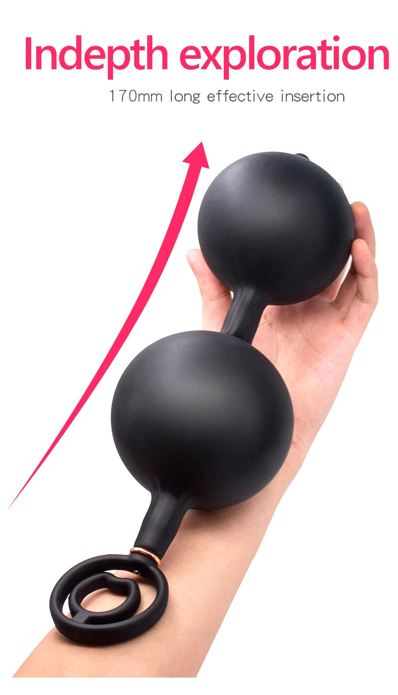 Inflatable Dildo Anal Plug - Dual Steel Ball Build-in Resizable Butt P Domlust Inflatable Dildo Anal Plug - Dual Steel Ball Build-in Resizable Butt P Domlust