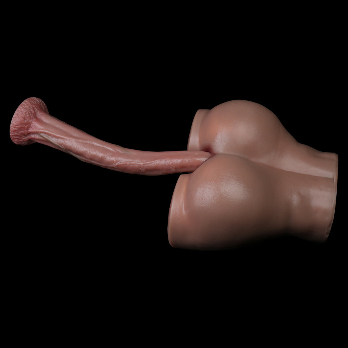 Whip-Flexible Long Dildo, Live Inside — Pale Skin Endoscope Camera Shaft with Sculpted Suction Base in Platinum Silicone
