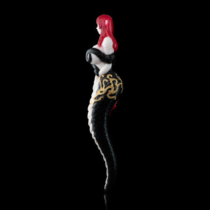 Snake Queen Sex Doll | Fantasy Serpent Goddess Stroker — Red-Haired Pointed-Ear Figurine, Black Snake-Scale Body, Gold Baroque Relief & Multi-Spiral Vaginal Channel in Platinum Silicone