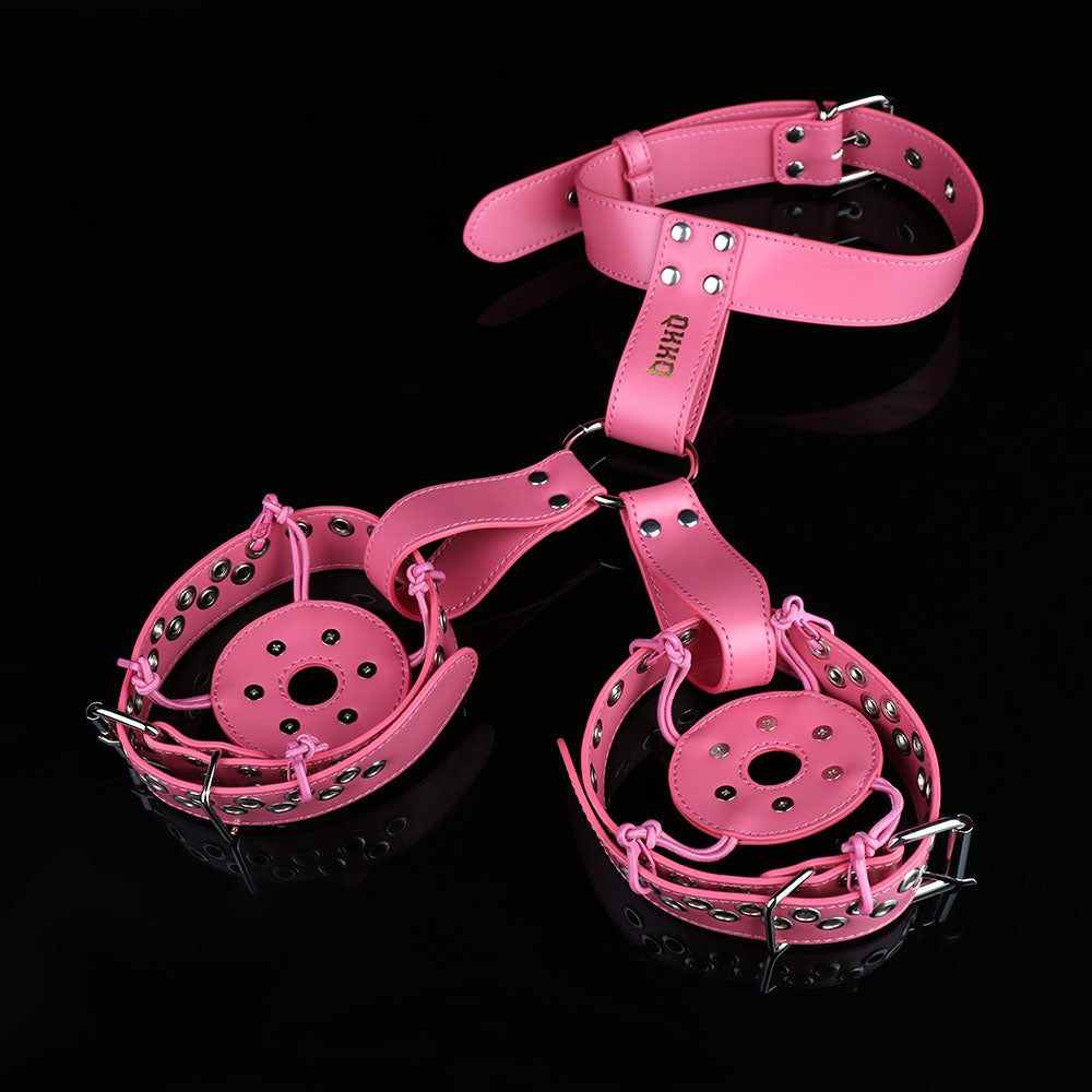 Spiked Leather Nipple Stimulators with Collar Harness — Lift, Expose & Tease in Pink or Black