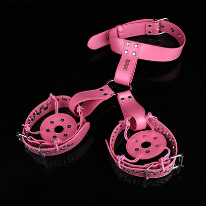 Spiked Leather Nipple Stimulators with Collar Harness — Lift, Expose & Tease in Pink or Black