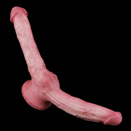 Dual-Ended Realistic Double Dildo — Platinum Silicone Double-Headed Dildo with Suction Cup Base, Veined Shaft & Two Sizes