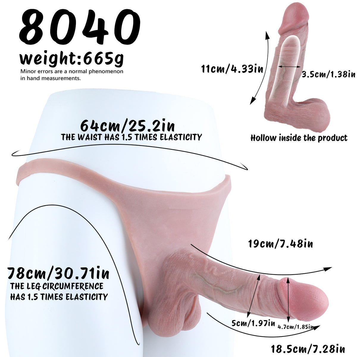 Skin-Real Cock Sleeves | Hollow Penis Extender with Vein Detail & Balls — Thong Harness Wearable in Deep Skin Tone, Platinum Silicone