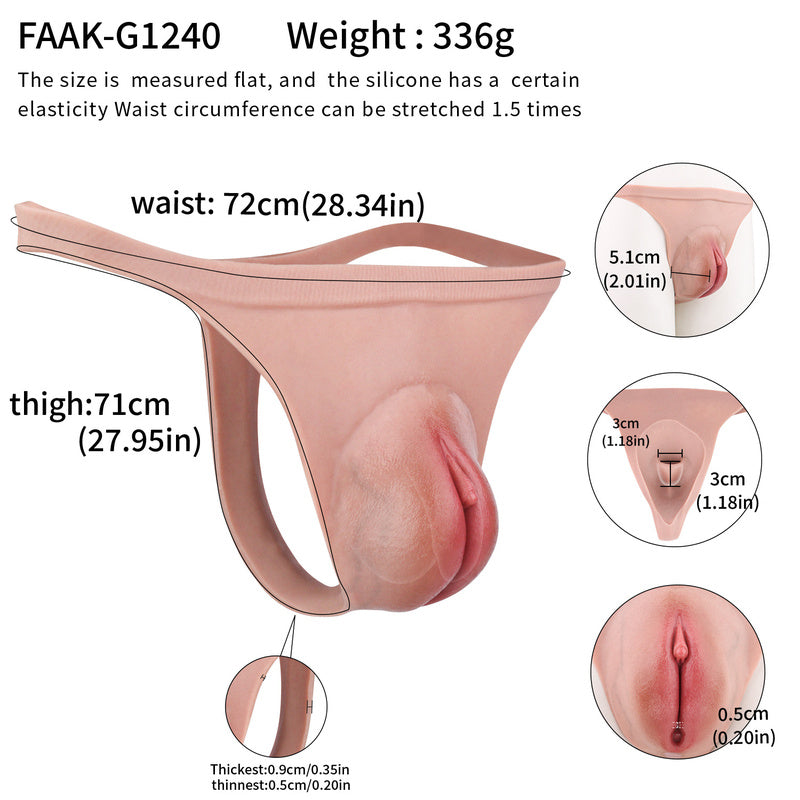 Anatomical Silikon Pussy Panties with Catheter – Liquid Platinum Silicone Transgender Urination Gaff