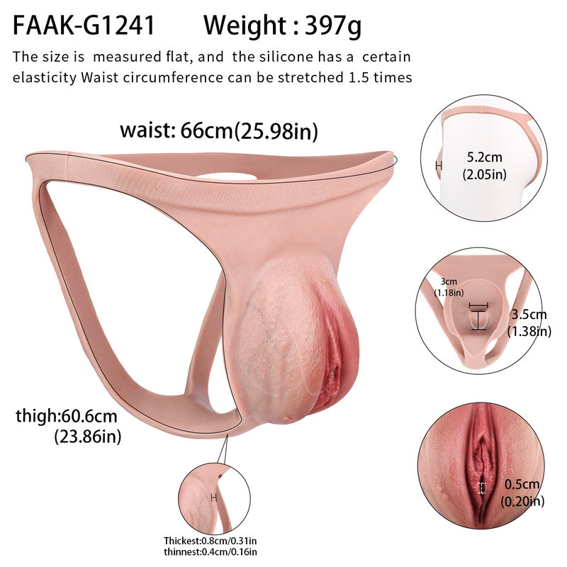 Ultra-Realistic Liquid Silicone Pussy Panties with Catheter – Discrete Peeable Crossdresser Gaff Thong