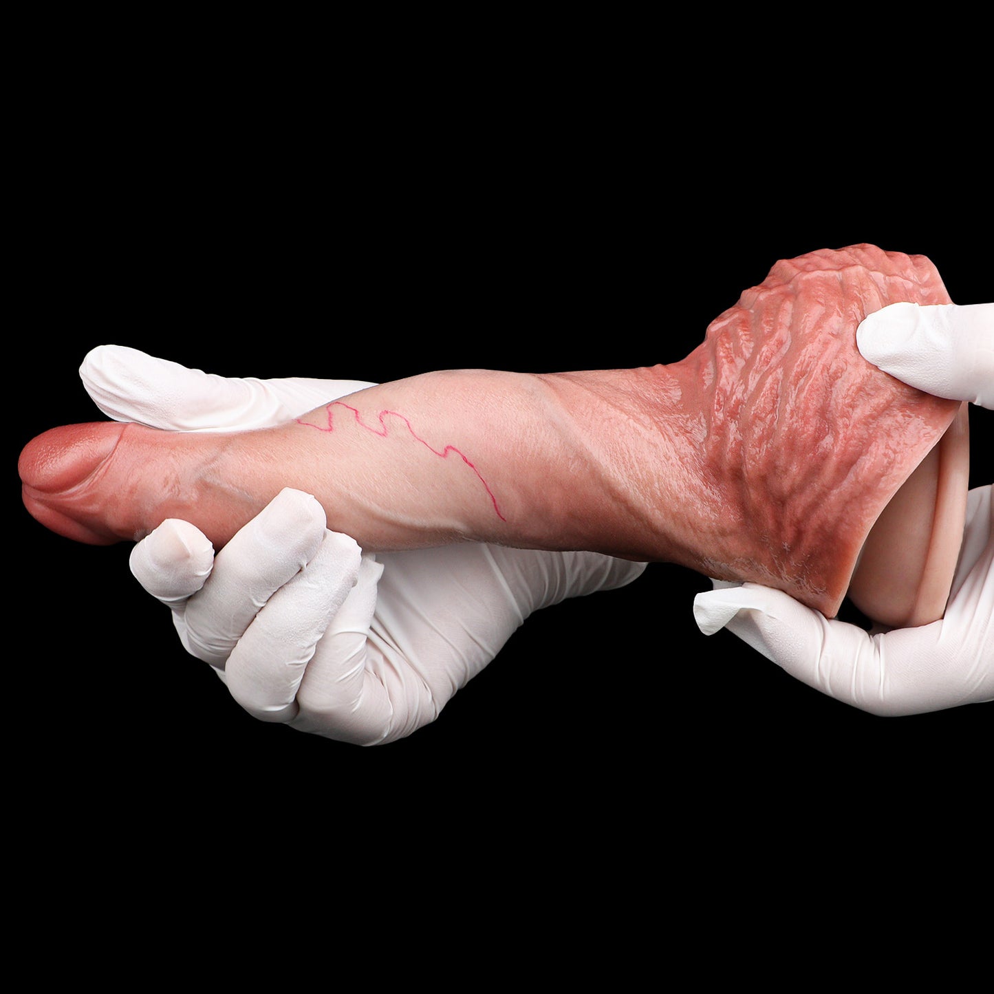 Flesh-Tone Squirting Dildo — Platinum Silicone, Heavy Skin-Fold Base, Fine Red Vein Detail & 3-Tool Ejaculation