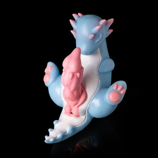 Pocket Dragon Sex Toy — Platinum Silicone, Blue Fantasy Beast, Textured Pink Shaft & Internal Stimulation Channel
