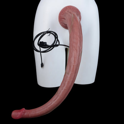 Whip-Flexible Long Dildo, Live Inside — Pale Skin Endoscope Camera Shaft with Sculpted Suction Base in Platinum Silicone