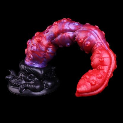 Crimson Tide — Marbled Red-Purple Tentacle Long Dildo, Platinum Silicone, Full-Shaft Sucker Rows & Sculpted Octopus Base