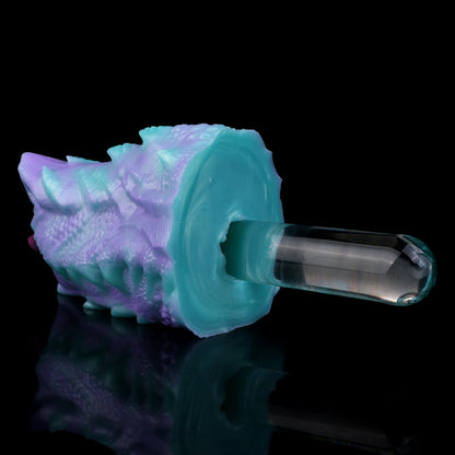 Dragon Mouth Pocket Pussy — Platinum Silicone Fantasy Dragon Masturbator in Teal & Purple with Scale Texture, Horns & Single-Channel Design