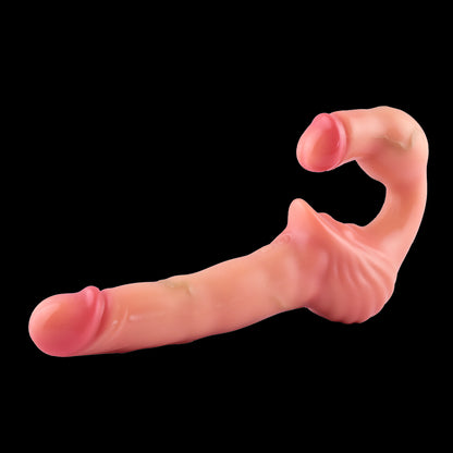 Double End Strapless Dildo Vibrator - Realistic Bareskin Penis Lesbian Strap On Masturbation
