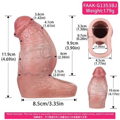 Gaine pénienne réaliste en silicone naturel : extenseur en silicone liquide augmentant la circonférence avec double anneau de tension