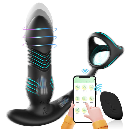 APP Control Thrusting Dildo Anal Vibrator - Remote Control Cock Ring Male Sex Toy