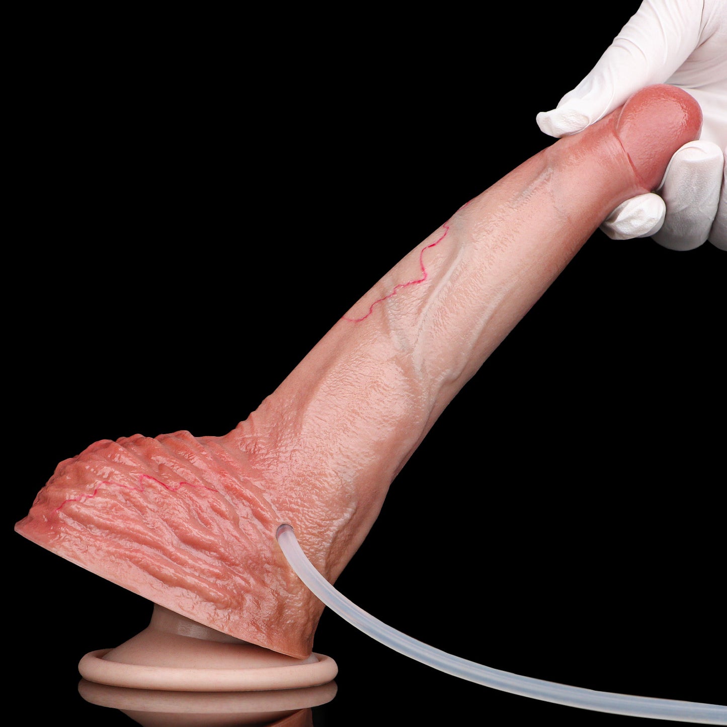 Flesh-Tone Squirting Dildo — Platinum Silicone, Heavy Skin-Fold Base, Fine Red Vein Detail & 3-Tool Ejaculation