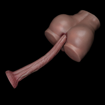 Whip-Flexible Long Dildo, Live Inside — Pale Skin Endoscope Camera Shaft with Sculpted Suction Base in Platinum Silicone