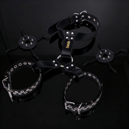 Spiked Leather Nipple Stimulators with Collar Harness — Lift, Expose & Tease in Pink or Black