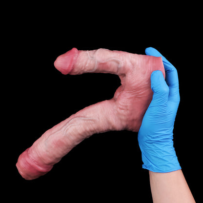 Bold & Petite Double Dildo — Dual-Layer Platinum Silicone DP Toy with Dramatically Different Shaft Sizes & Suction Base