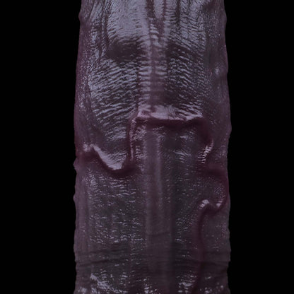 Mushroom Head Black Dildo | Extra Long Dual-Layer Platinum Silicone Realistic Cock with Unique Glans Shape, Deep Vein Texture & Oversized Balls — Dark Chocolate Purple for Deep Penetration Play