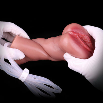 Flush-Toned Platinum Silicone Pocket Pussy – Hand-Airbrushed Textured Male Stroker with Dual-Action Squirt Mechanism